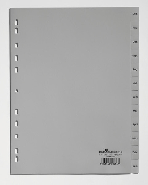 Durable 6507-10 Закладка-разделитель по месяцам Полипропилен (ПП) Серый 650710