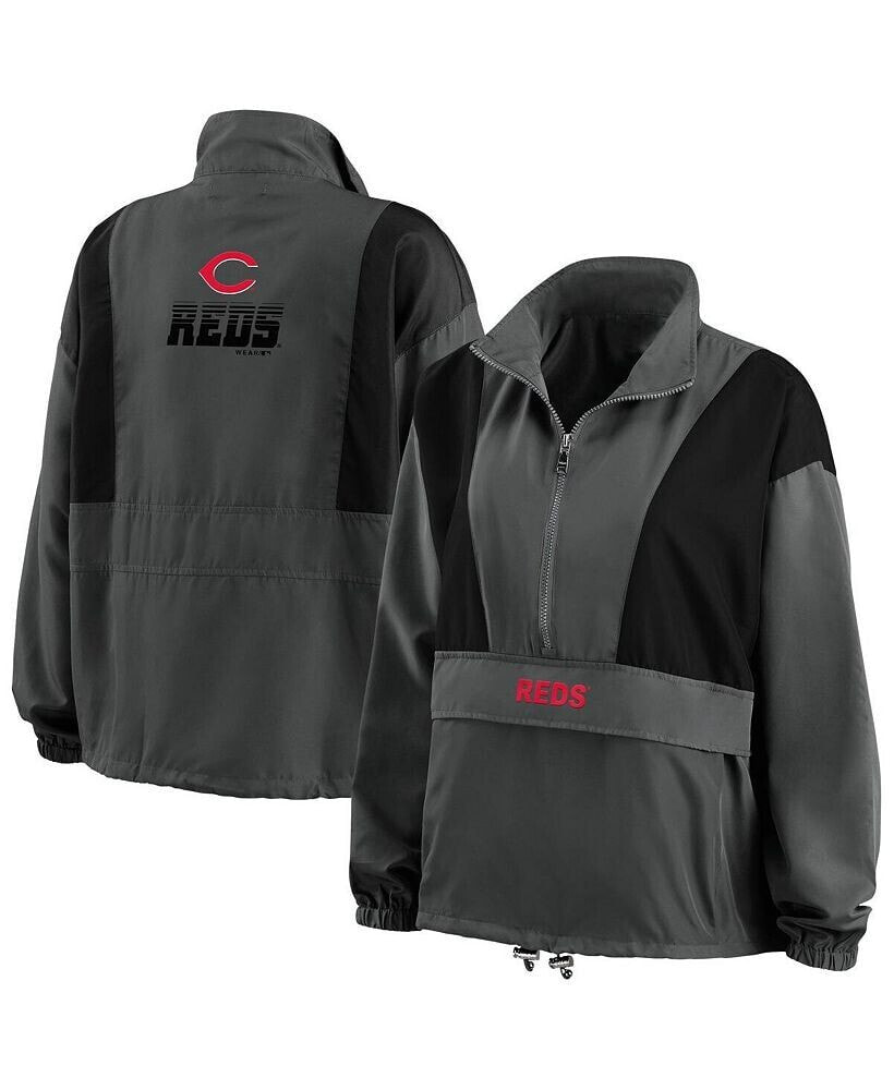 WEAR by Erin Andrews women's Charcoal Cincinnati Reds Packable Half-Zip Jacket