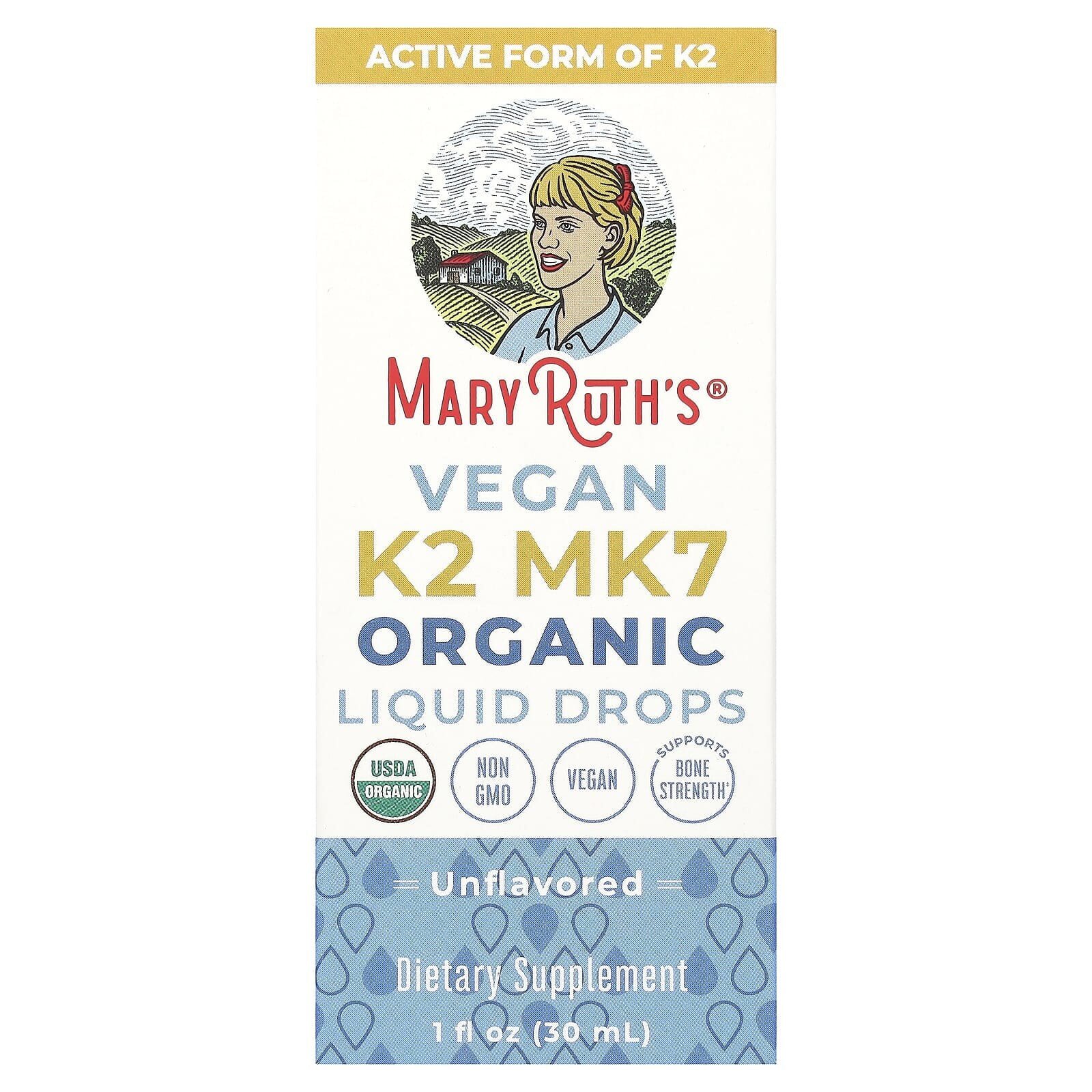 Organic Vegan K2 MK7 Liquid Drops, Unflavored, 1 fl oz (30 ml)