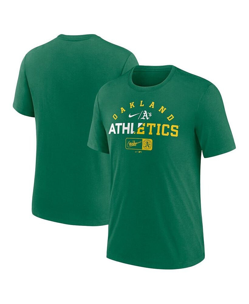 Nike men's Heather Green Oakland Athletics Rewind Review Slash Tri-Blend T-shirt