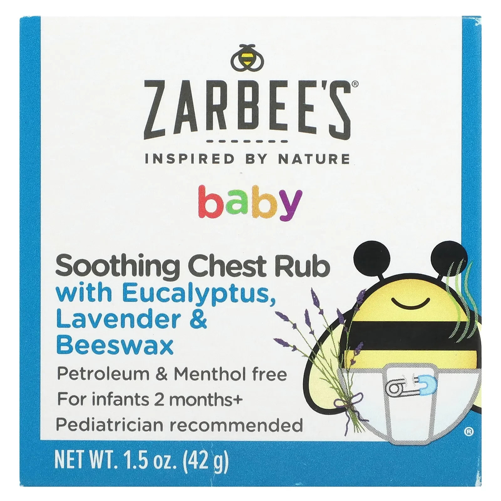 Zarbee's, Baby, успокаивающее средство для груди с эвкалиптом, лавандой и пчелиным воском, 42 г (1,5 унции)