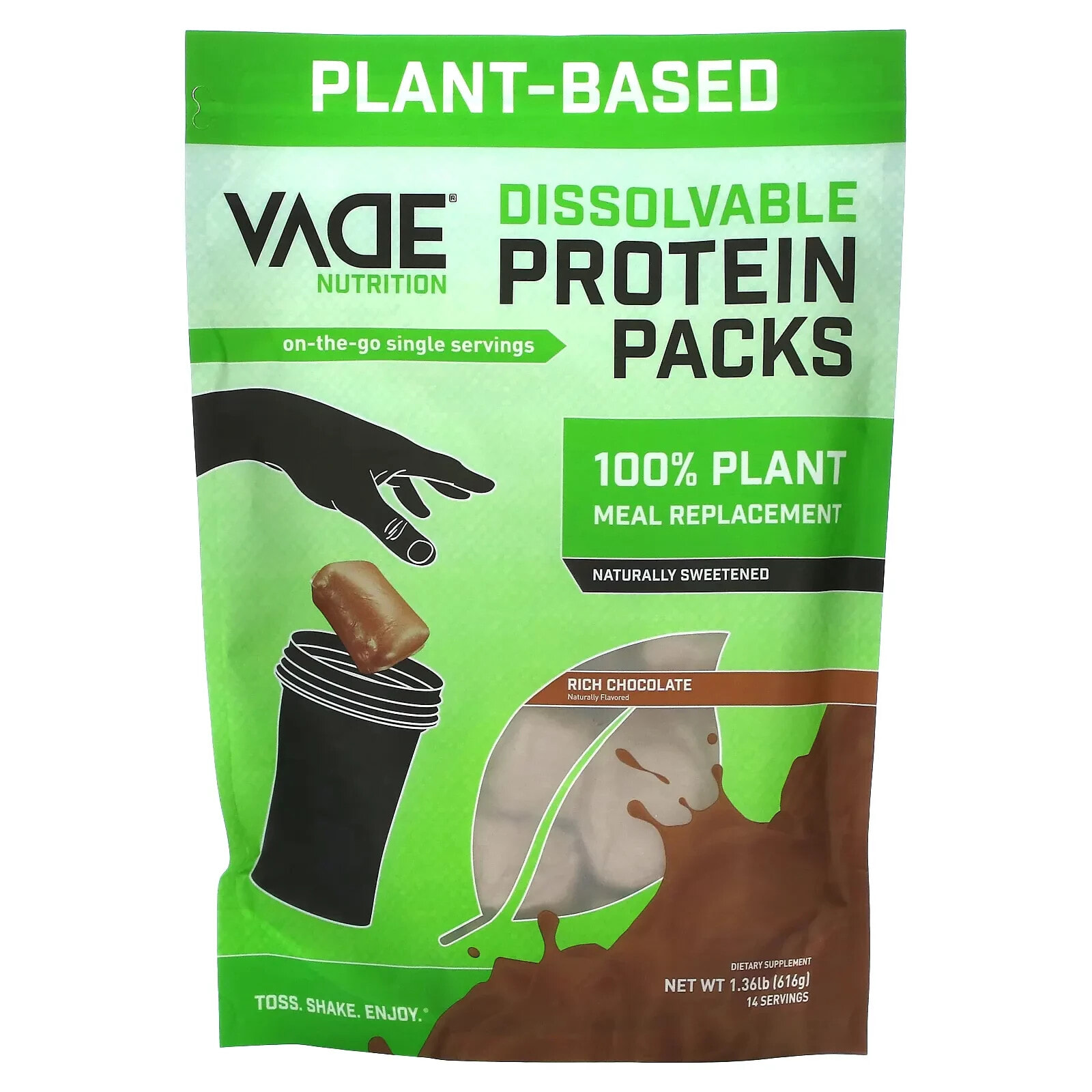 Vade Nutrition, Пакетики с растворимым протеином на растительной основе, насыщенный шоколад, 616 г (1,36 фунта)