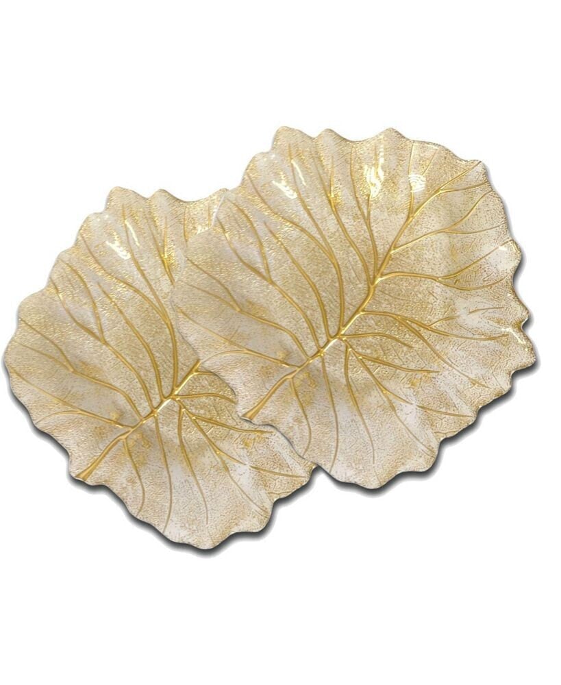 Classic Touch set of 2 Beveled Leaf Shaped Plates