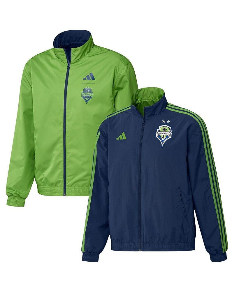adidas men's Navy and Green Seattle Sounders FC 2023 On-Field Anthem Full-Zip Reversible Team Jacket