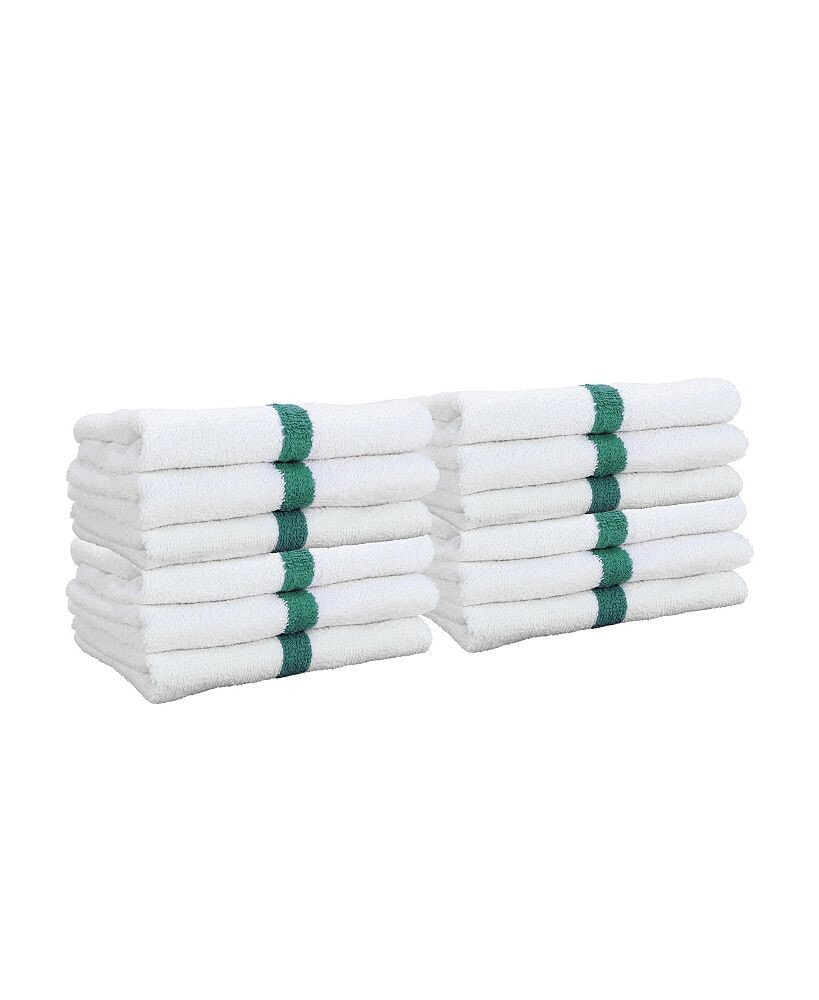 Arkwright Home power Gym Hand Towels (12 Pack), 16x27, White with Colored Stripe, 100% Ring-Spun Cotton