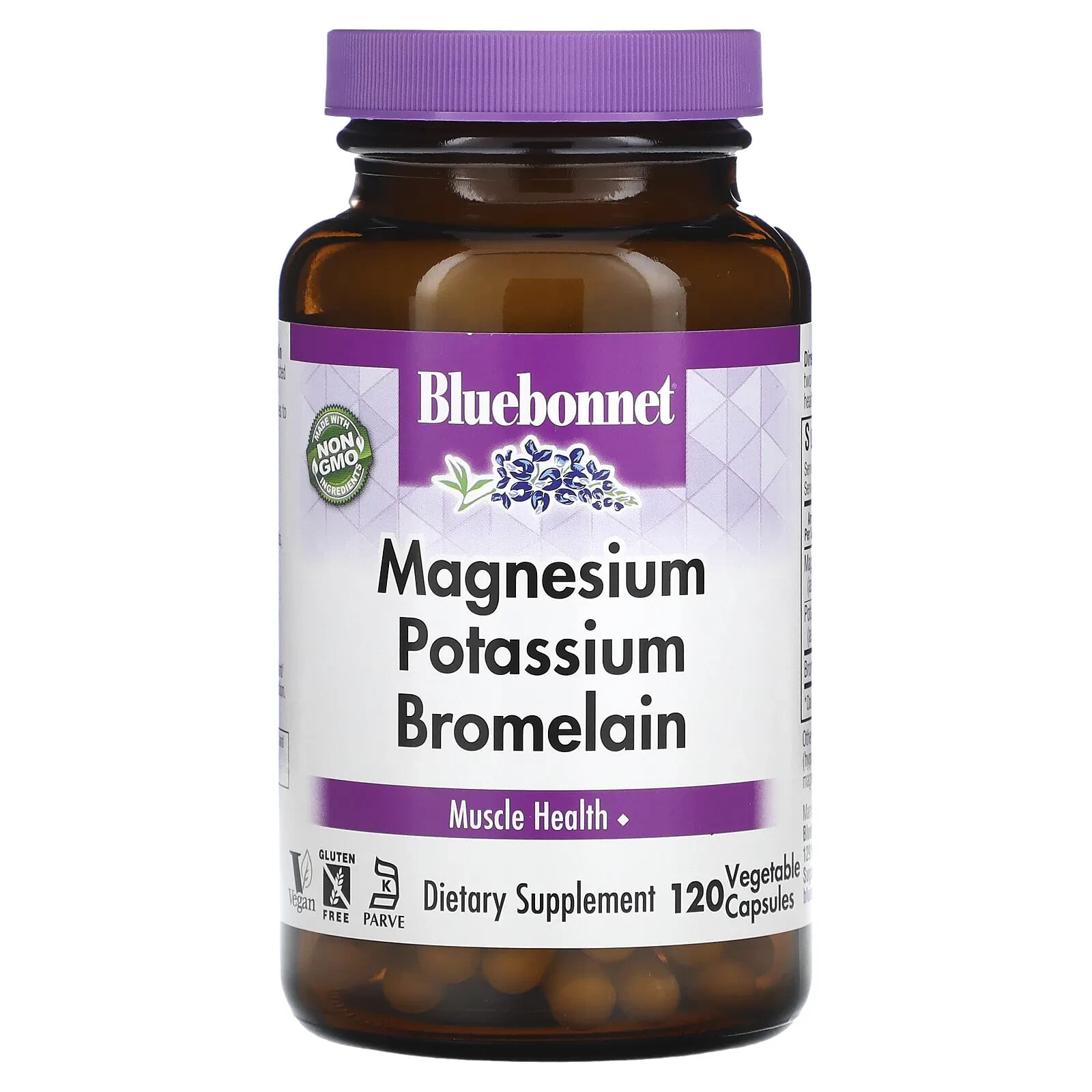 Bluebonnet Nutrition, Магний и калий бромелаин, 120 растительных капсул