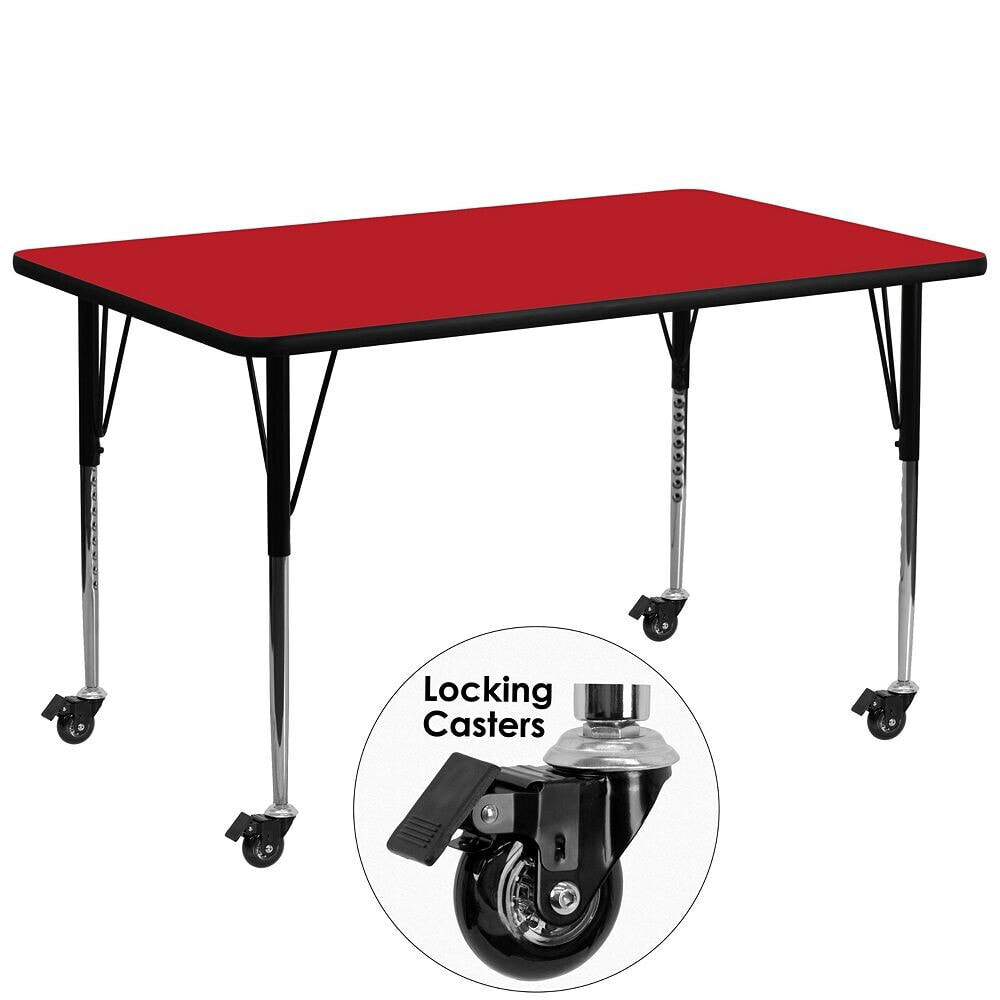 Flash Furniture mobile 30''W X 72''L Rectangular Red Hp Laminate Activity Table - Standard Height Adjustable Legs
