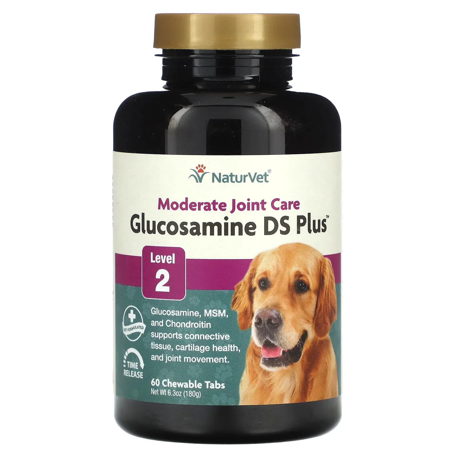 NaturVet, Glucosamine DS Plus, Moderate Joint Care, Level 2, For Dogs & Cats, 60 Chewable Tablets, 6.3 oz (180 g)