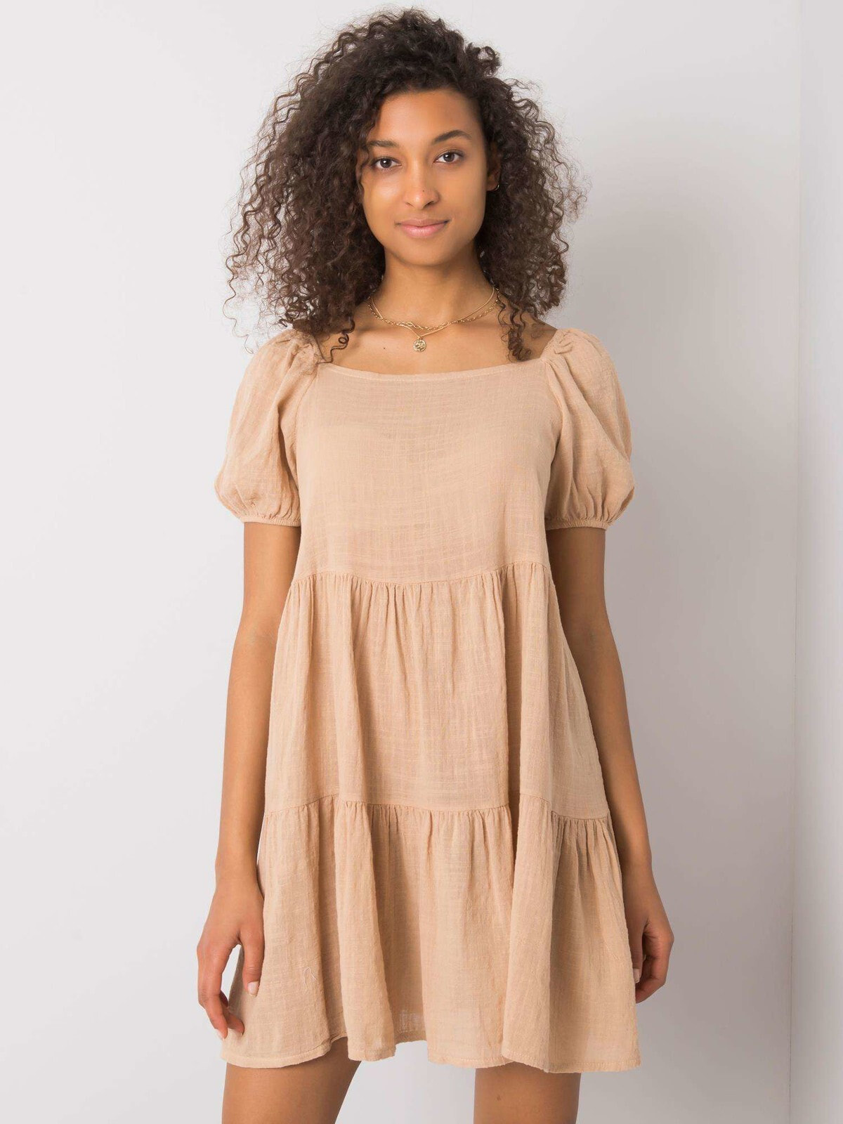 Женское летнее мини платье из хлопка с рукавами фонариками Factory Price