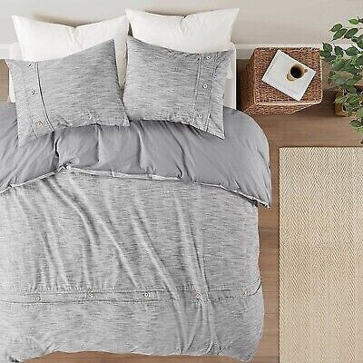 3pc Full/Queen Reese Organic Cotton Oversized Duvet Cover Set Gray - Clean