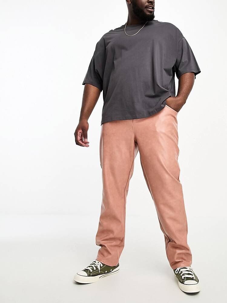 ASOS DESIGN straight leather look trousers in pink брюки Цвет: Розовый;Размер: W30 L34 купить недорого от 7209 руб. в интернет-магазинеbigsaleday.ru