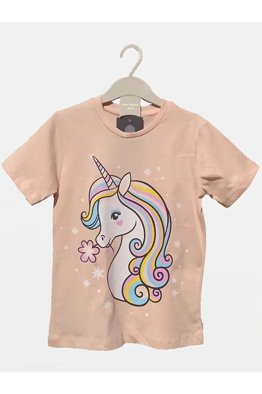 Your Fashion Style'dan Bisiklet Yaka Unicorn Baskılı Kız Çocuk Tişört