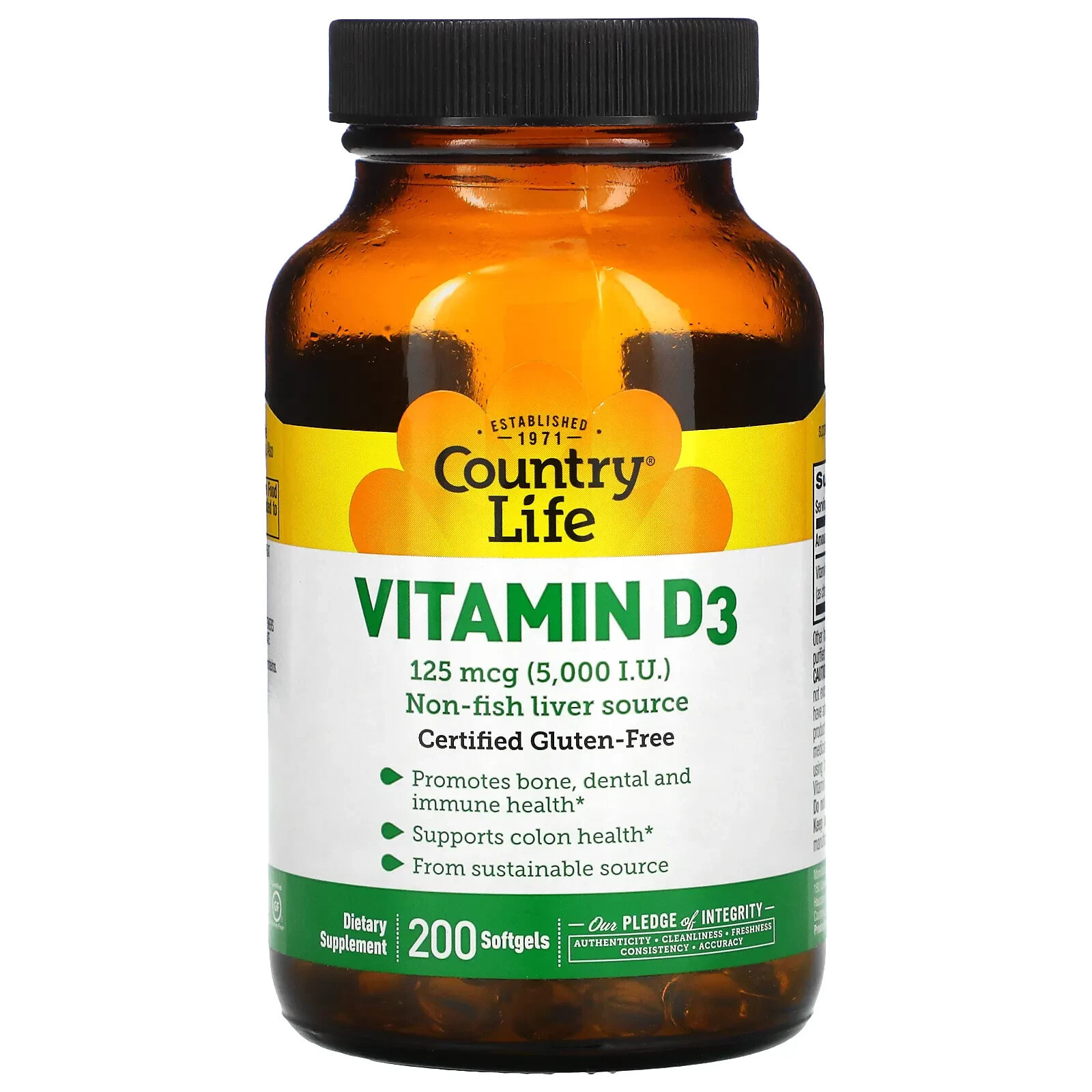 Country Life, Vitamin D3, 62.5 mcg (2,500 I.U.), 200 Softgels