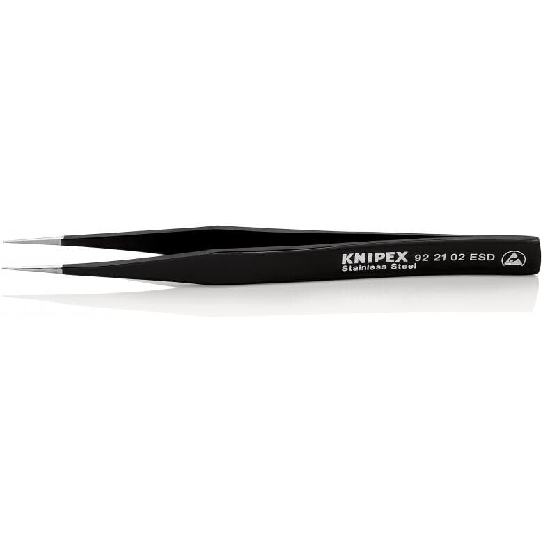 Технический пинцет Knipex 92 21 02 ESD, Stainless steel, Black, Flat, Straight, 18 g, 12 mm