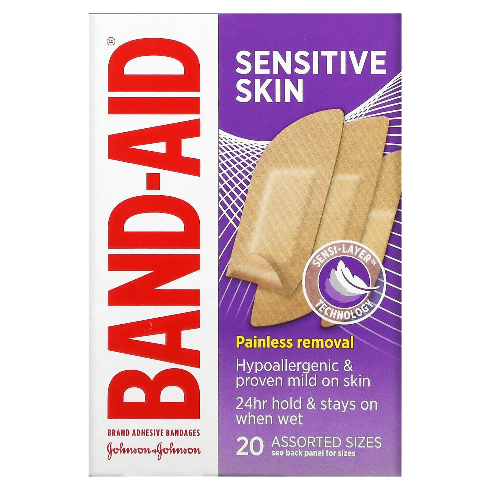 Band Aid, лейкопластыри, для чувствительной кожи, очень большие, 7 шт.