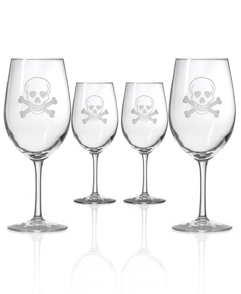 Rolf Glass skull and Cross Bones All Purpose Wine Glass 18Oz - Set Of 4 Glasses