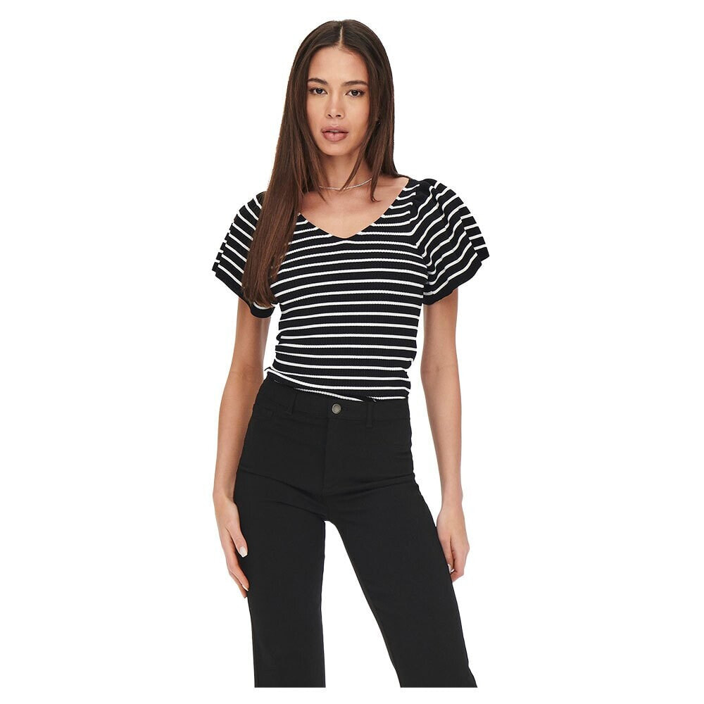 ONLY Leelo Stripe Short Sleeve V Neck T-Shirt