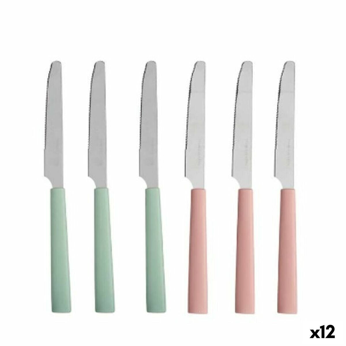 Knife Set Green Pink Silver Stainless steel Plastic (12 Units)