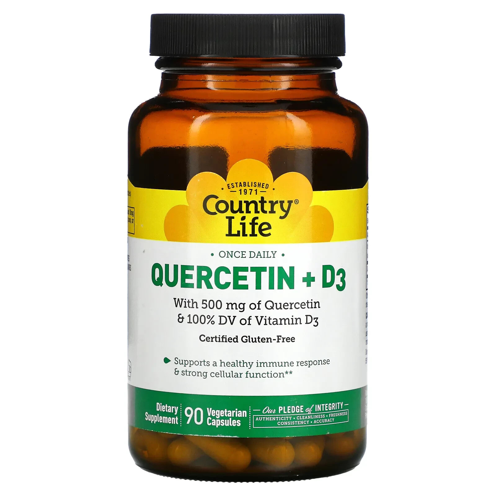Кантри Лайф, кверцетин с витамином D3, 90 вегетарианских капсул