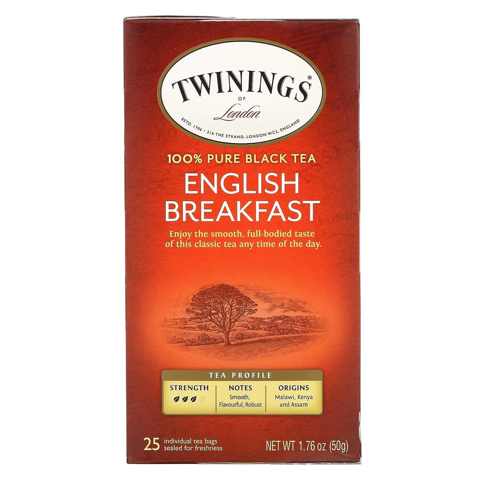 Twinings, English Breakfast, черный чай, мед и ваниль, 20 чайных пакетиков 40 г (1,41 унции)