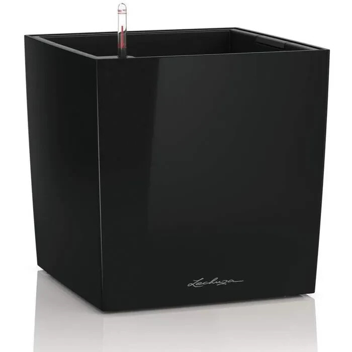 LECHUZA Cube Premium 40 Blumentopf - Komplettset, schwarz glnzend