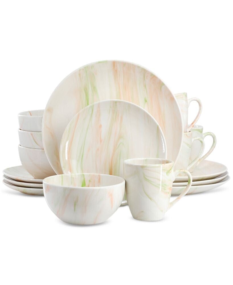 Elama porcelain Marble 16 Pc. Dinnerware Set, Service for 4