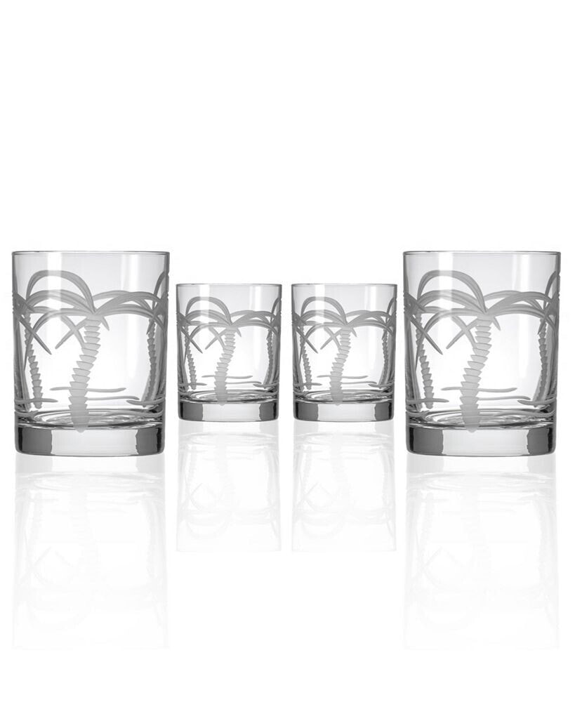 Rolf Glass palm Tree Double Old Fashioned 14Oz - Set Of 4 Glasses