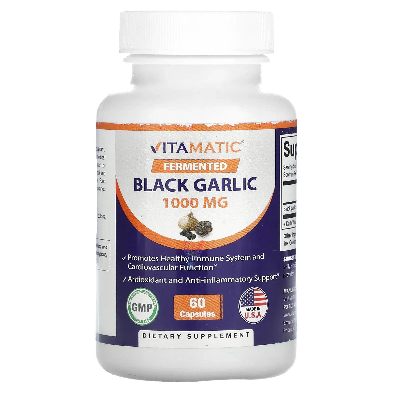 Vitamatic, Ферментированный черный чеснок, 500 мг, 60 капсул