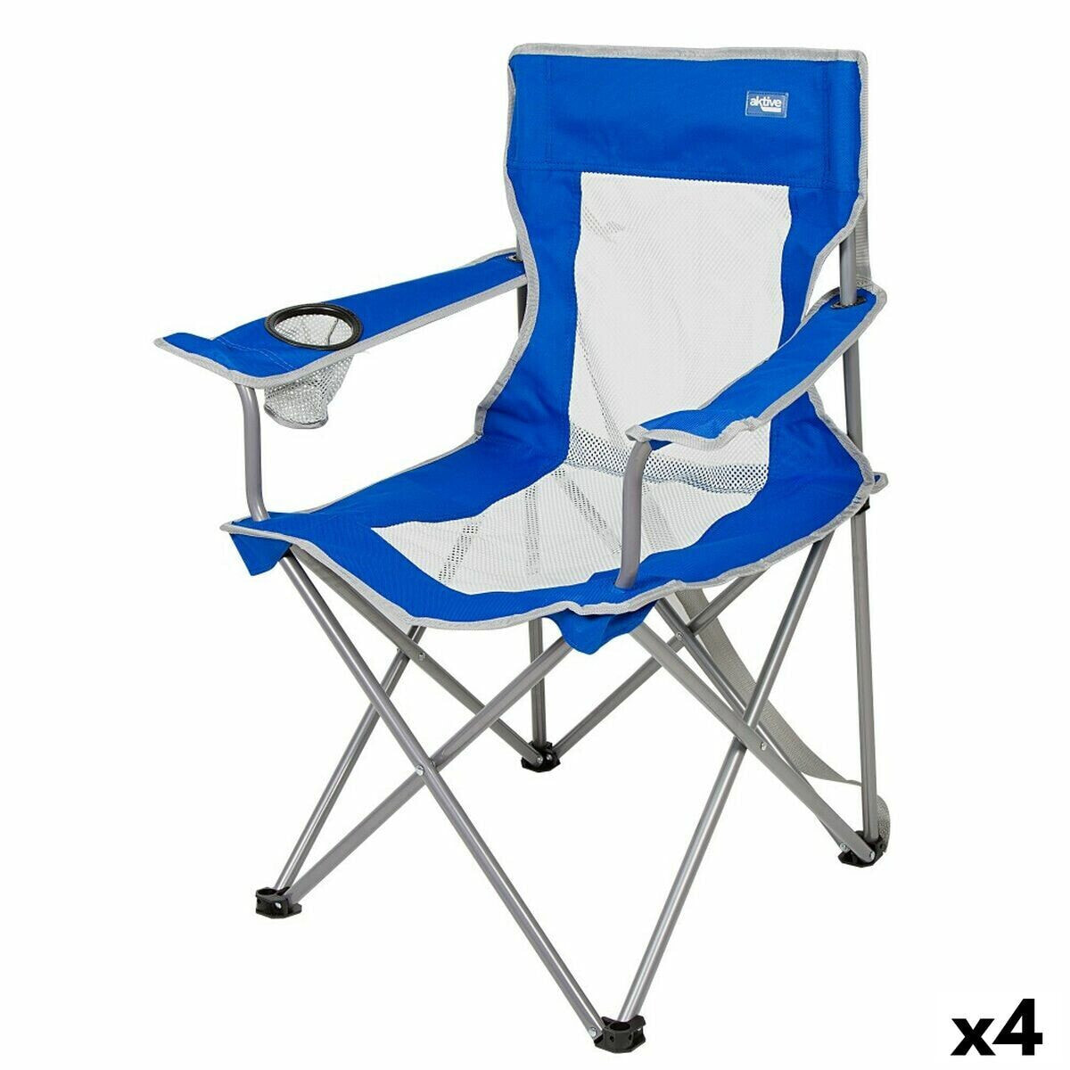 Foldable Camping Chair Aktive Blue Grey 46 x 82 x 46 cm (4 Units)