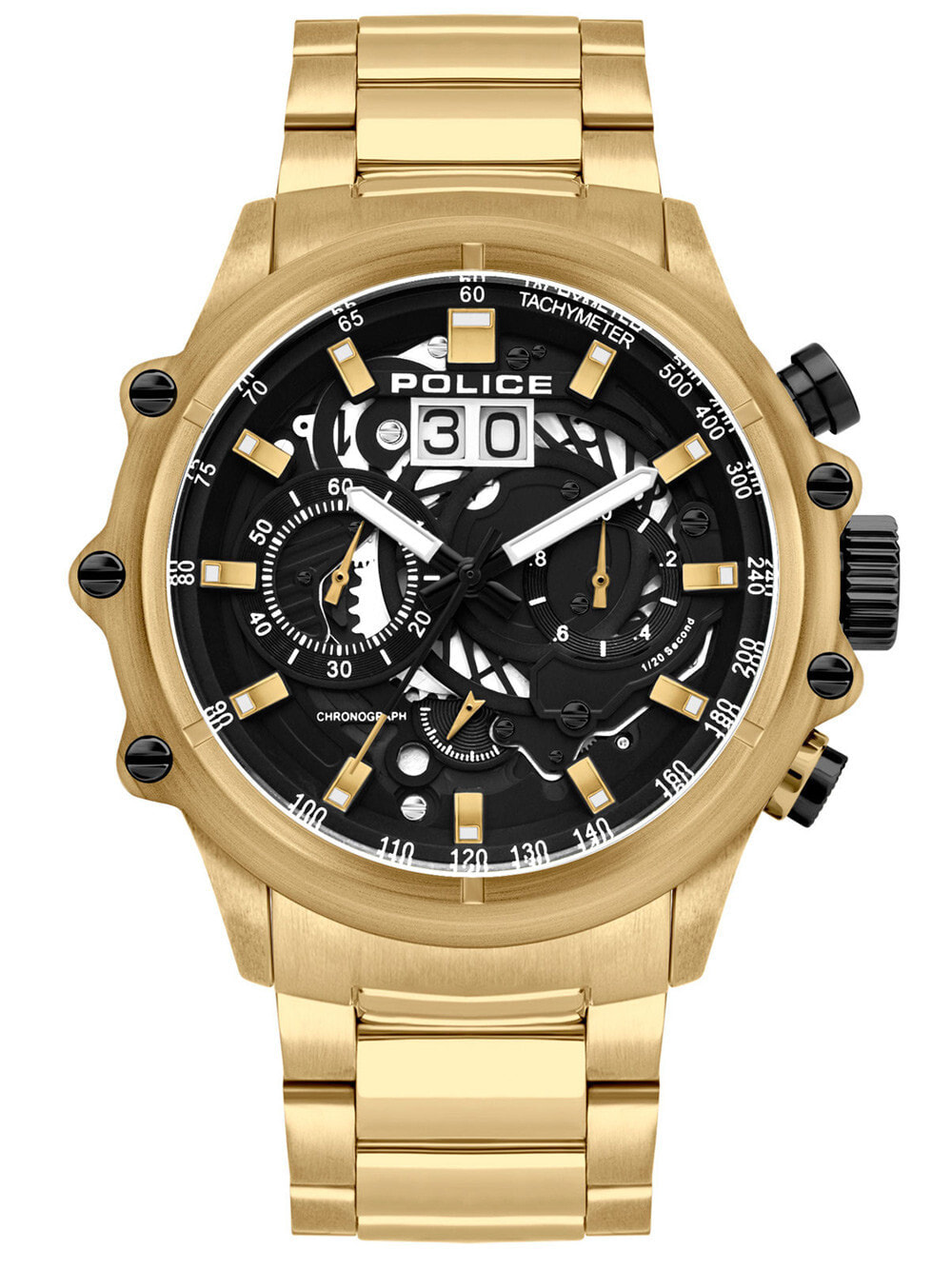 Мужские наручные часы с золотистым браслетом Police PL16018JSG.02M Luang chrono mens 48mm 10ATM