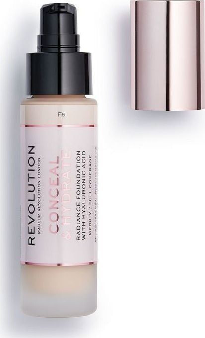 Makeup Revolution Conceal & Hydrate Foundation Увлажняющая тональная основа с гиалуроновой кислотой, обеспечивает сияющий эффект и эластичность кожи 23 мл