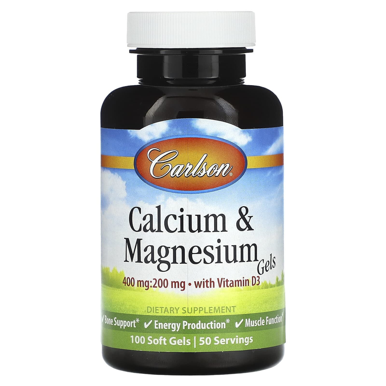 Carlson, Кальций и магний в гелях с витамином D3, 100 мягких таблеток