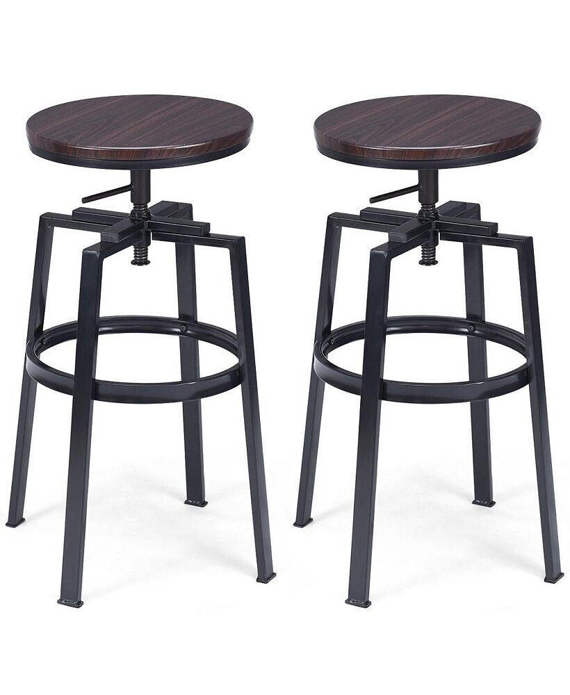 Costway set of 2 Vintage Bar Stool Adjustable Wood Metal Chairs