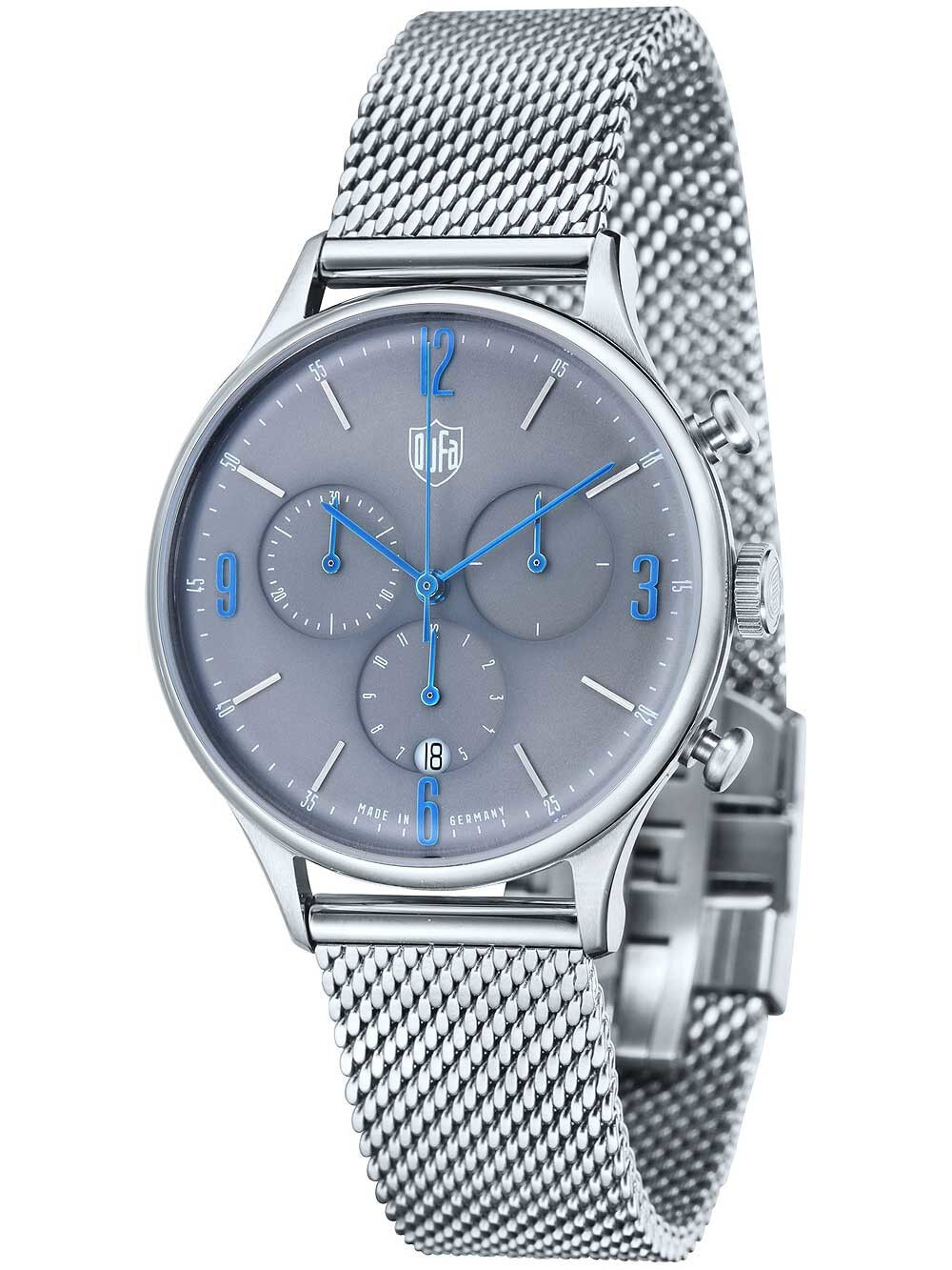 Мужские наручные часы с серебряным браслетом DuFa DF-9002-11 Van der Rohe Mens Chronograph 38mm 3 ATM