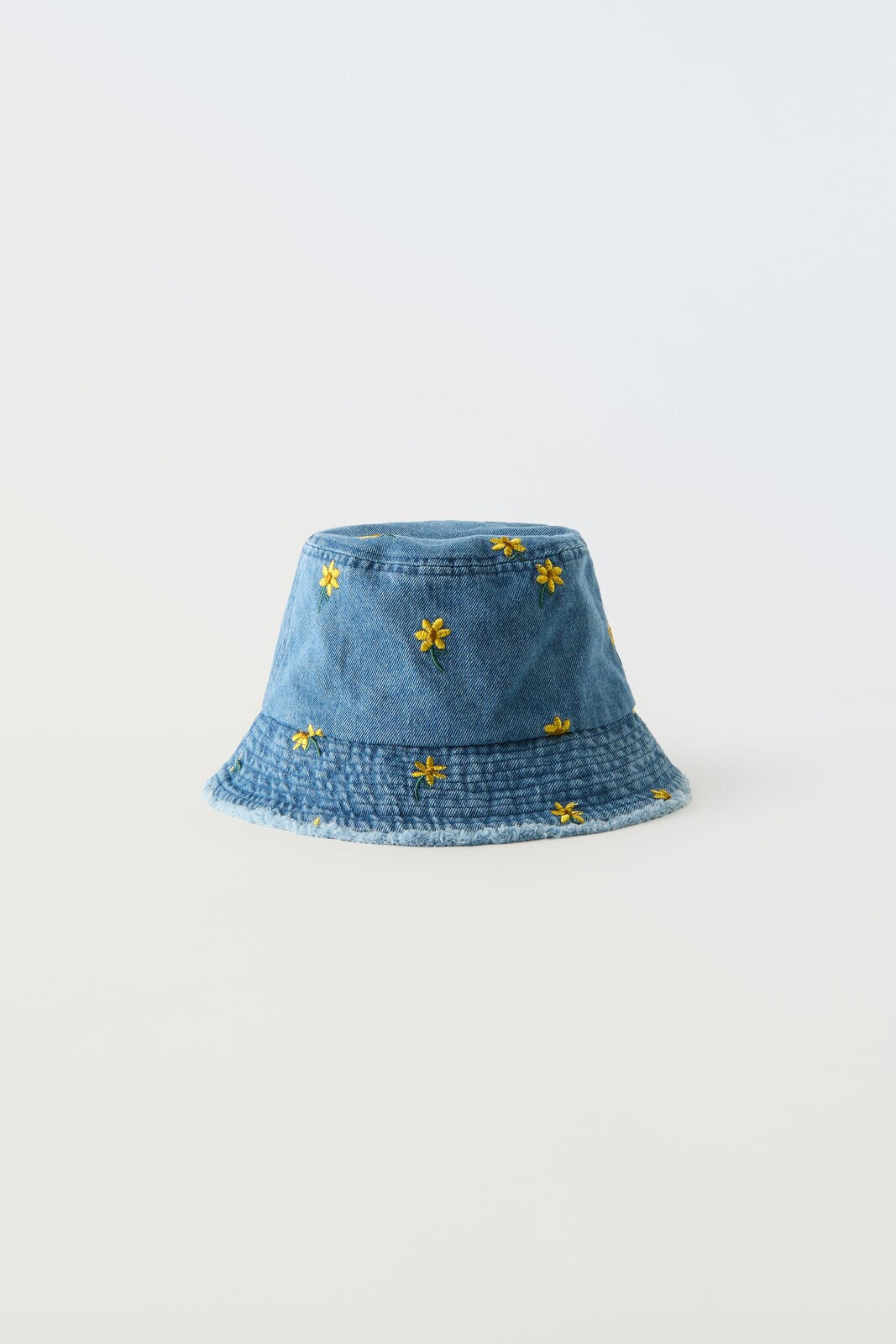 Embroidered floral denim bucket hat