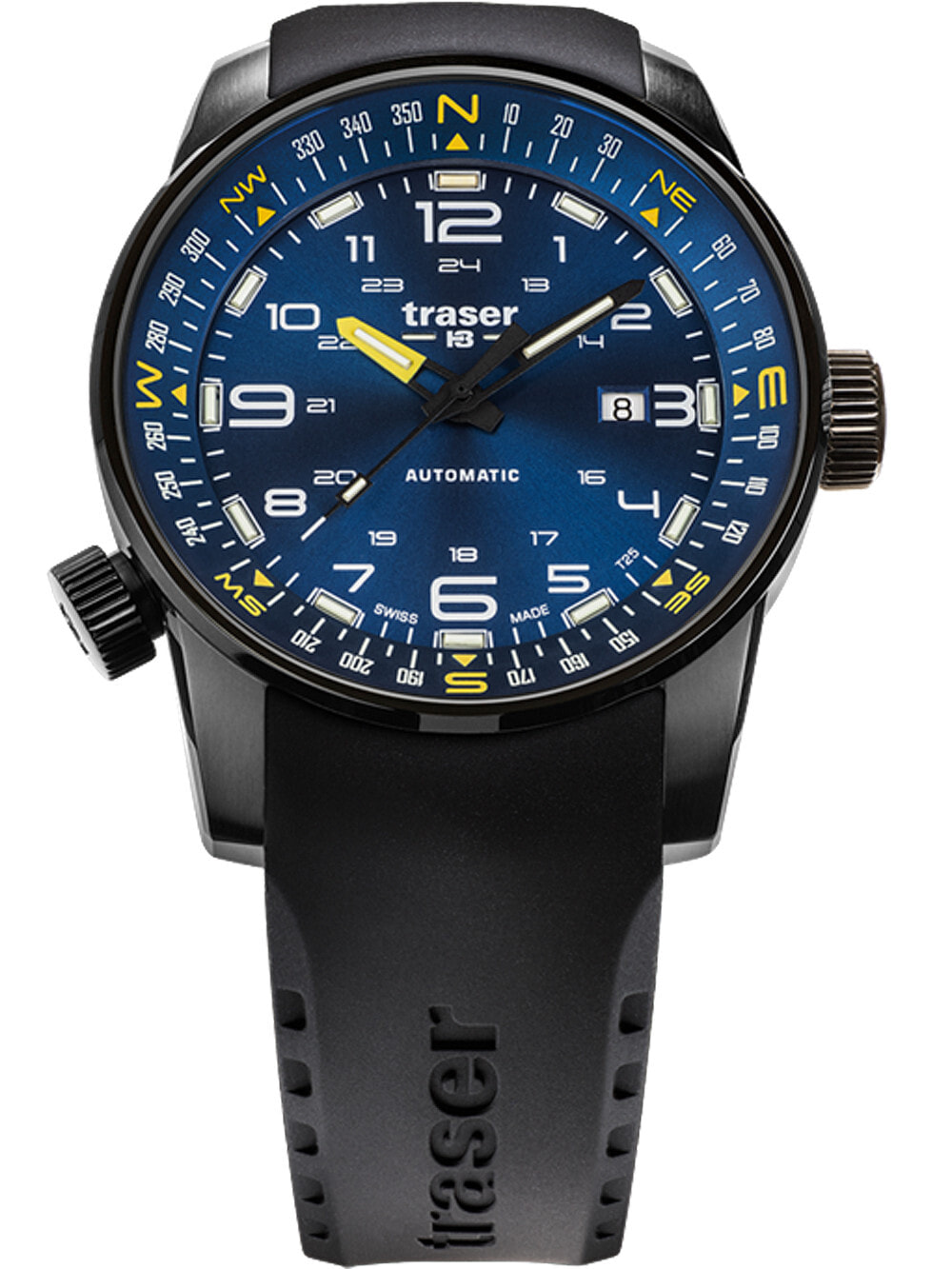 Мужские наручные часы с черным силиконовым ремешком Traser H3 109742 P68 Pathfinder automatic 46mm 10ATM