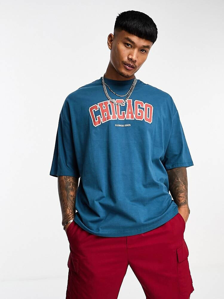 ASOS DESIGN oversized t-shirt in blue with Chicago city print