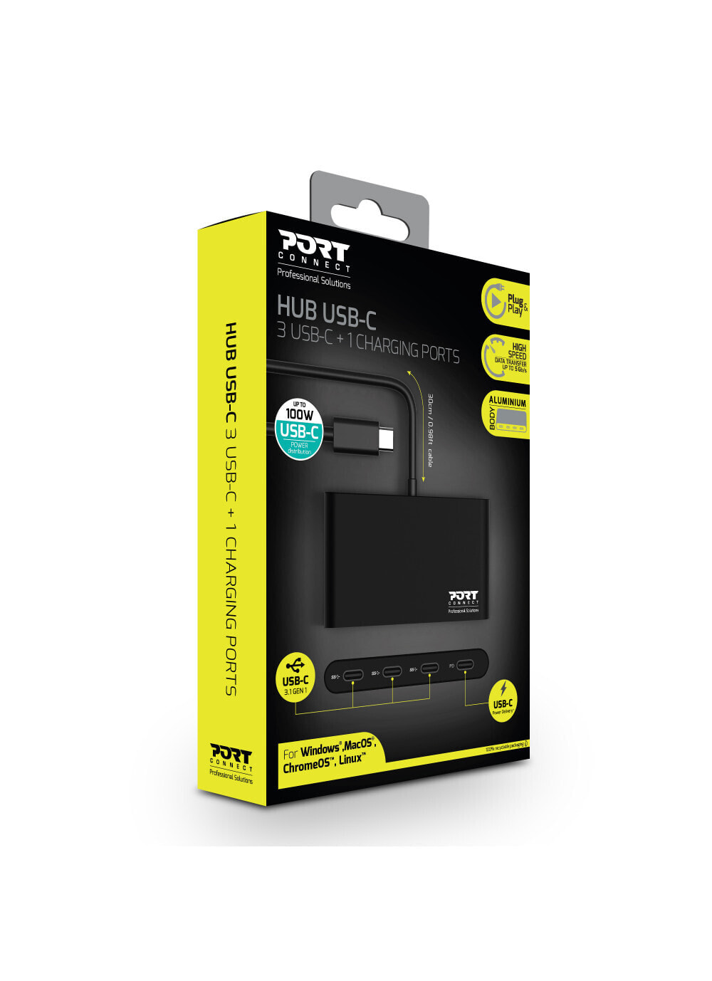 PORT Designs 900147 - USB Type-C - USB Type-C - 5000 Mbit/s - Black - Aluminium - 0.3 m