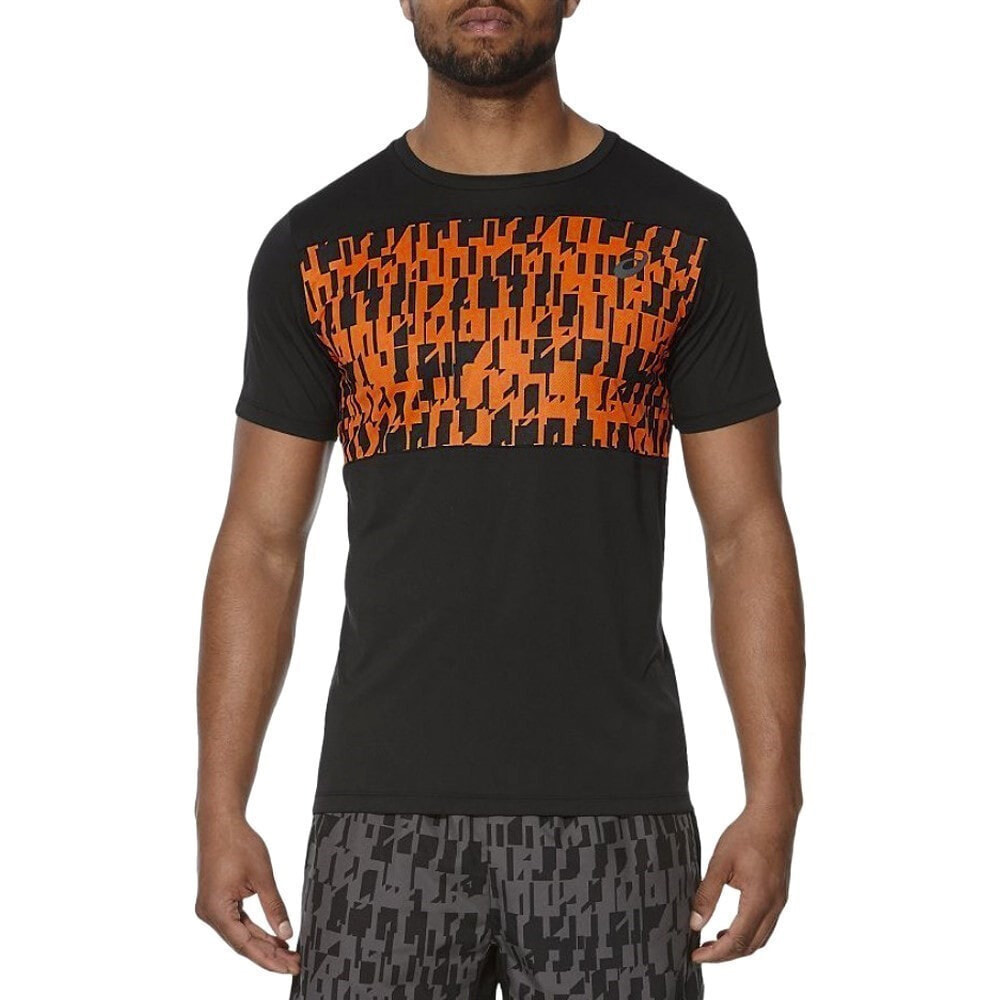 Мужская футболка спортивная черная оранжевая для бега Asics Gpx Poly Mesh