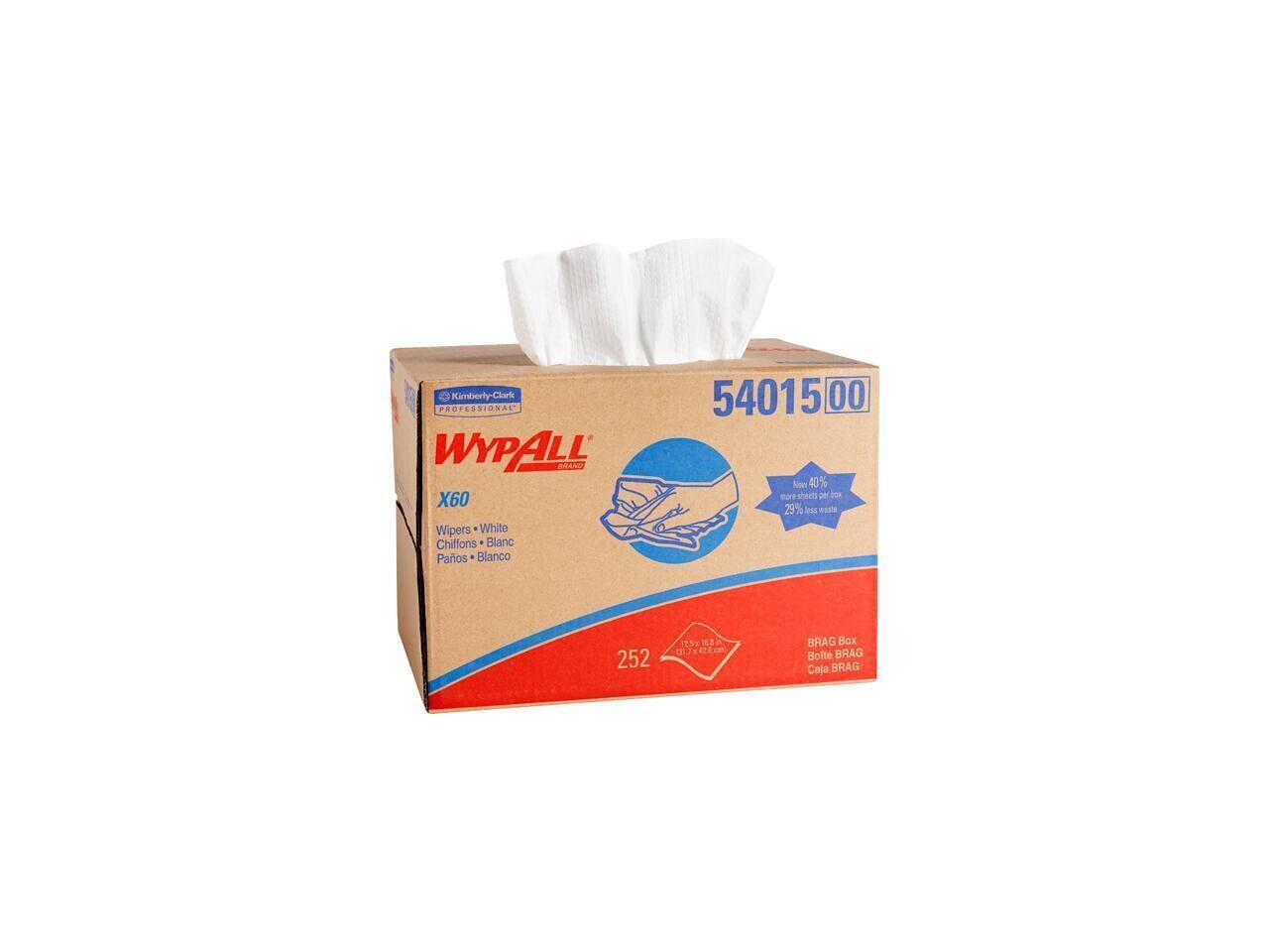 Wypall X60 Reusable Cloths (54015) in Brag Box, White, 252 Sheets / Box, 1 Box /