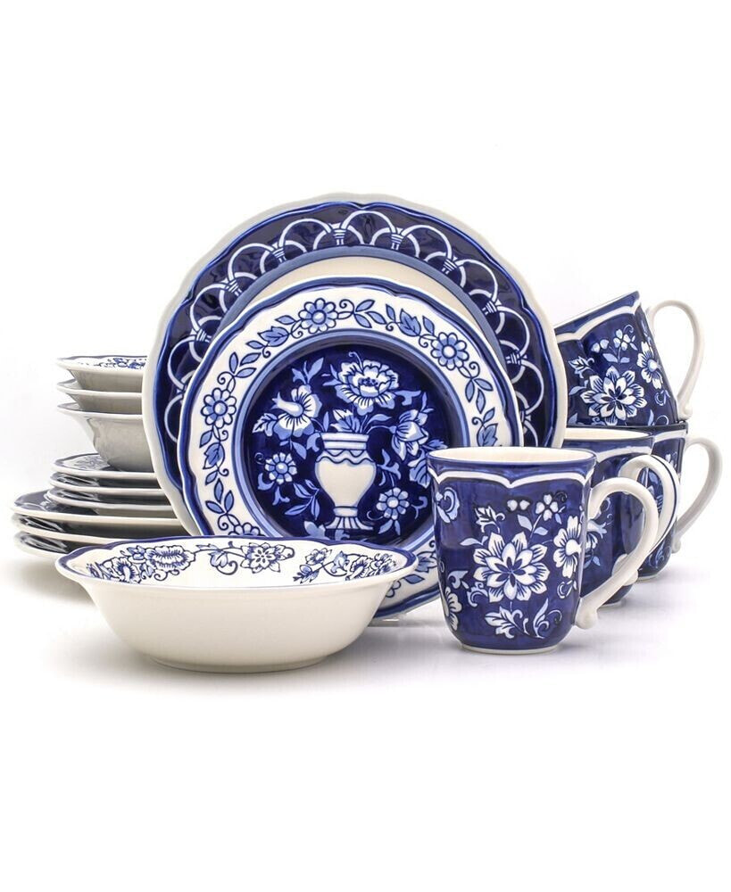 Blue Garden 16 Piece Hand-painted Dinnerware Set