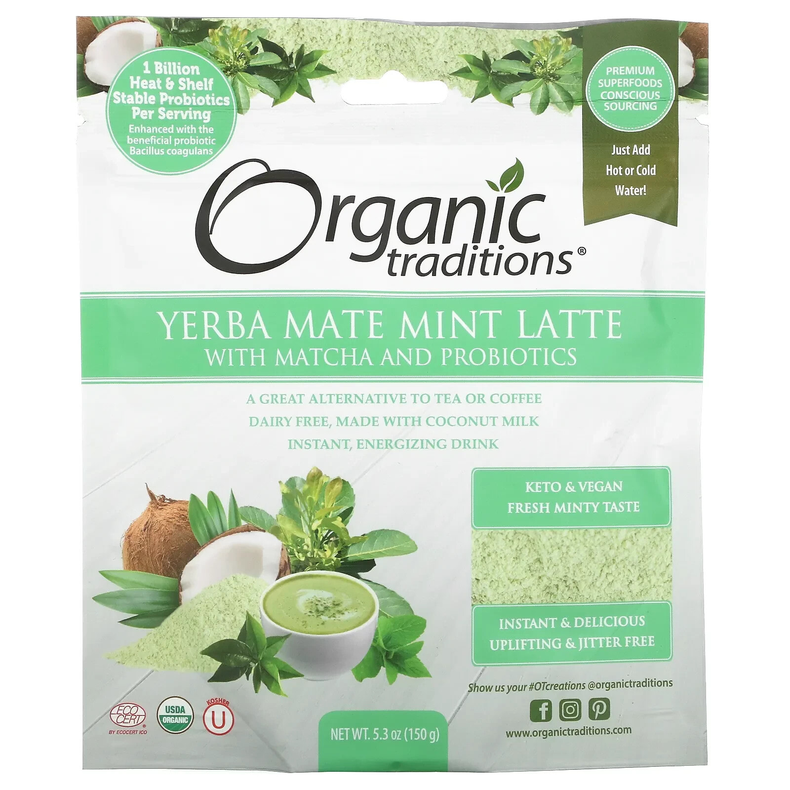 Organic Traditions, Премиум зеленый чай матча, 3,5 унции (100 г)