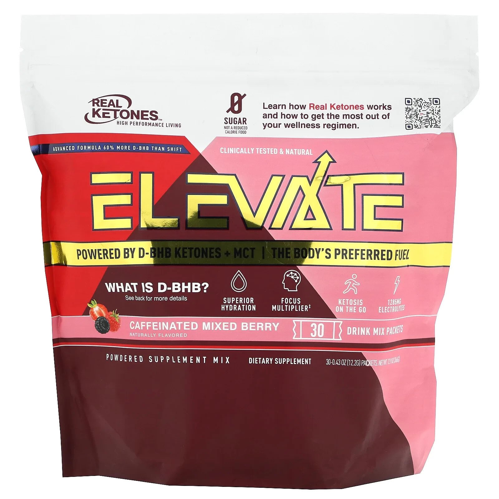 Elevate, Caffeinated Mixed Berry, 30 Drink Mix Packets, 0.43 oz (12.2 g) Each