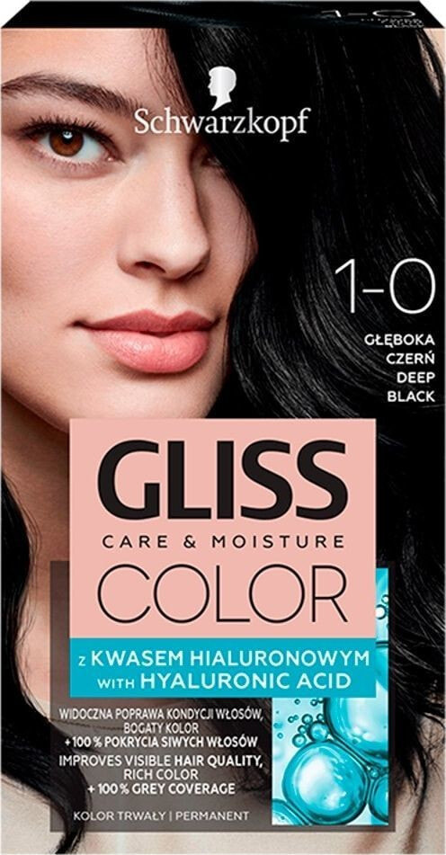 Schwarzkopf Gliss Color N 1-0 Питательная краска для волос с гиалуроновой кислотой, оттенок глубокий черный