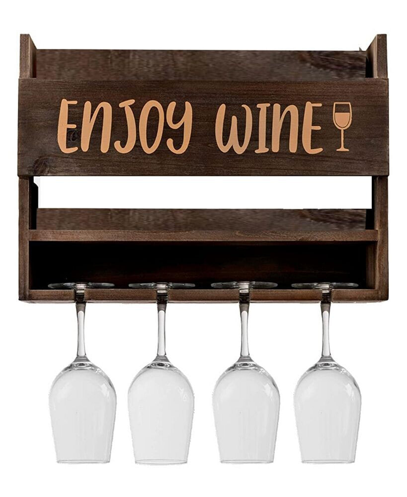 Bezrat enjoy Wine Wall Mounted Wine Rack with Wine Glasses, Set of 5