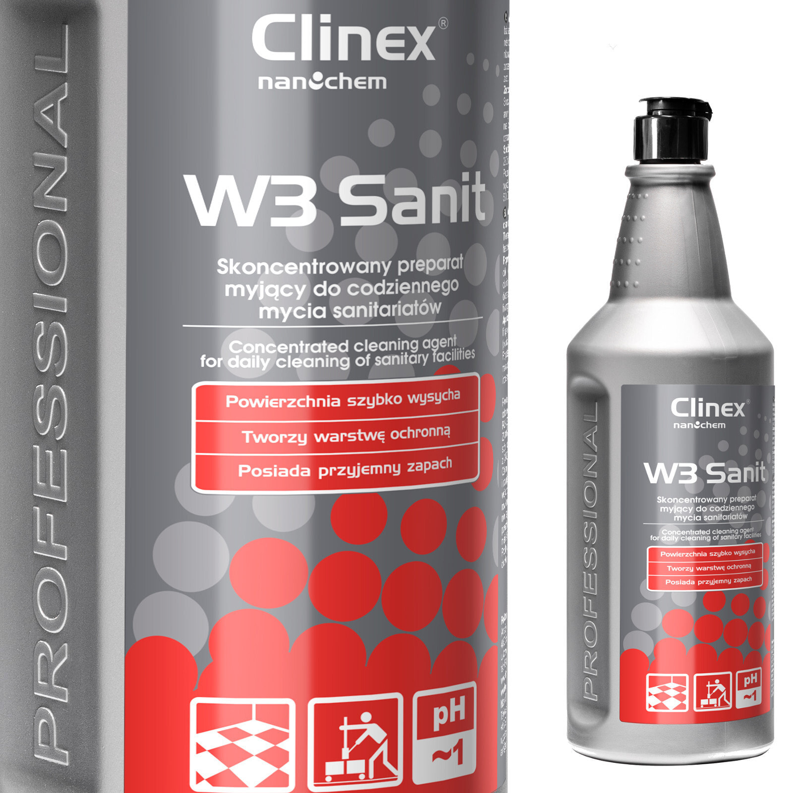 Concentrate liquid for cleaning glaze, walls, sanitary facilities, bathrooms CLINEX W3 Sanit 1L