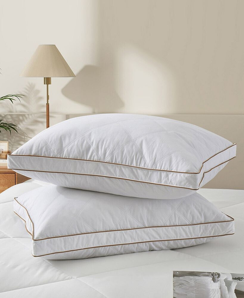 UNIKOME 2 Piece Diamond Quilted Goose Feather Gusseted Bed Pillows Set, King