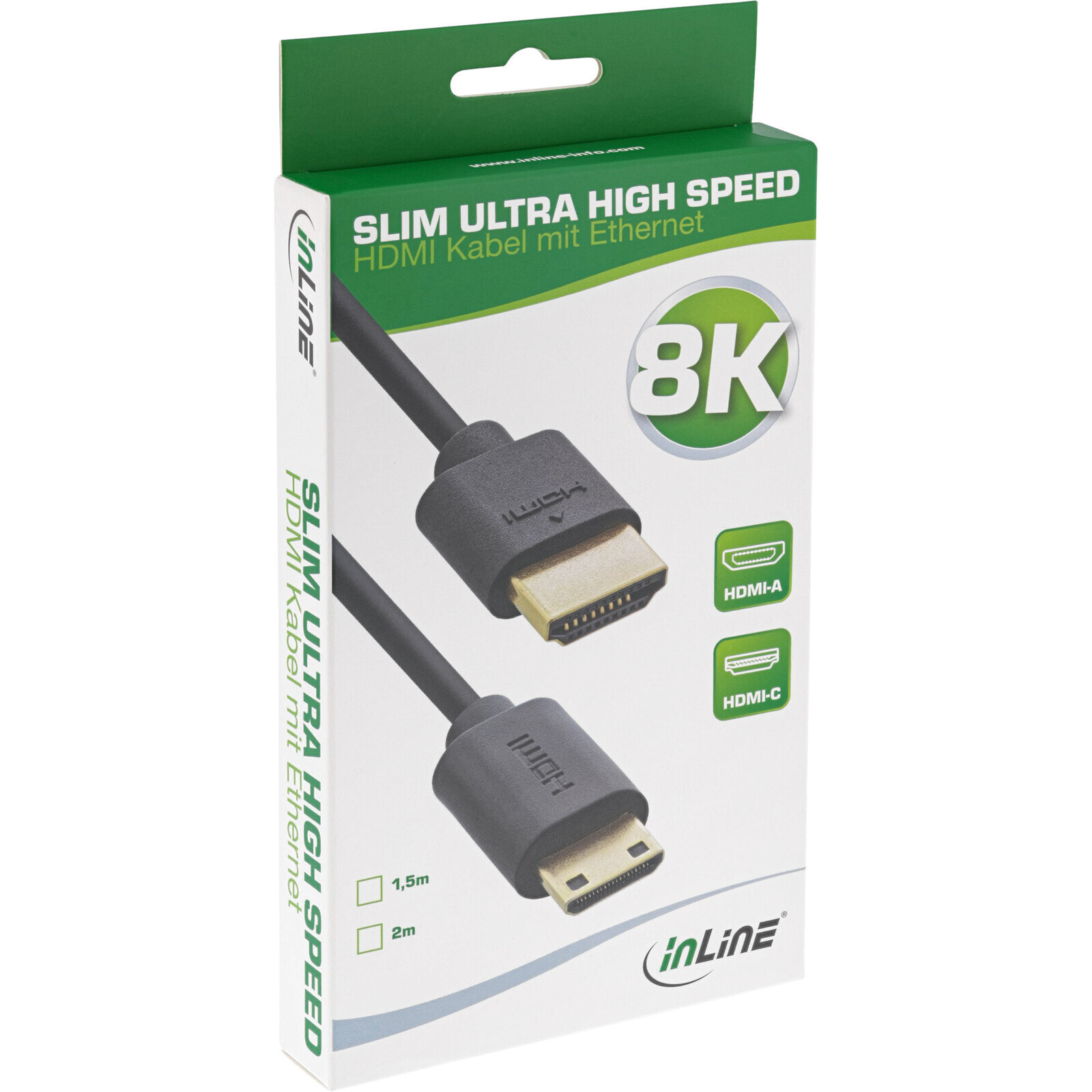 InLine Slim Ultra High Speed HDMI Cable AM/CM 8K4K gold plated black 2m - 2 m - HDMI Type A (Standard) - HDMI Type C (Mini) - 3D - 48 Gbit/s - Black