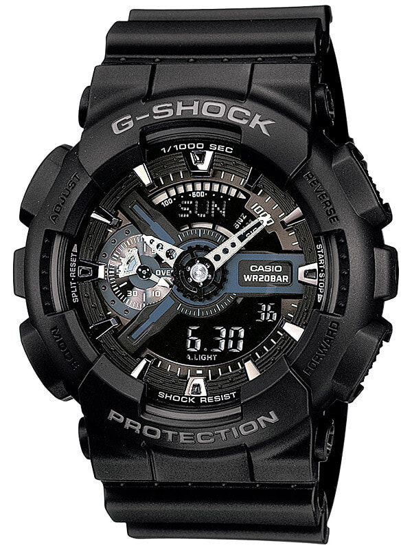 Мужские наручные электронные часы с черным силиконовым ремешком CASIO GA-110-1BER G-SHOCK 51mm 20 ATM