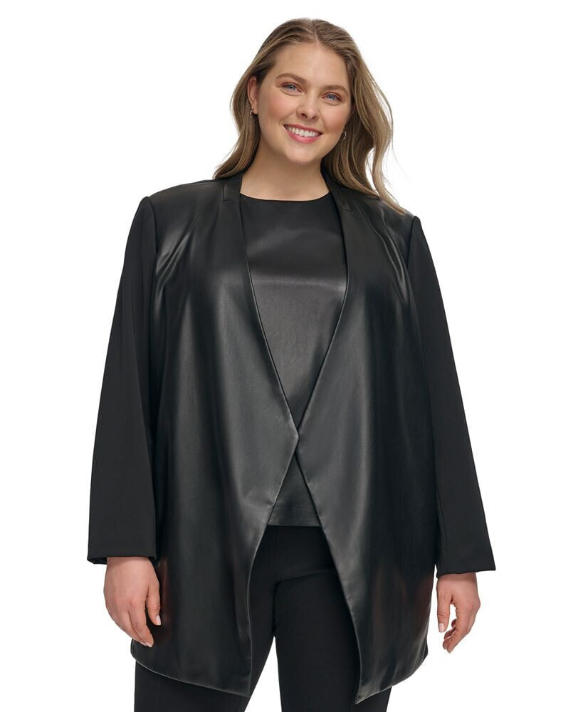 Calvin Klein plus Size Mixed-Media Long-Sleeve Jacket